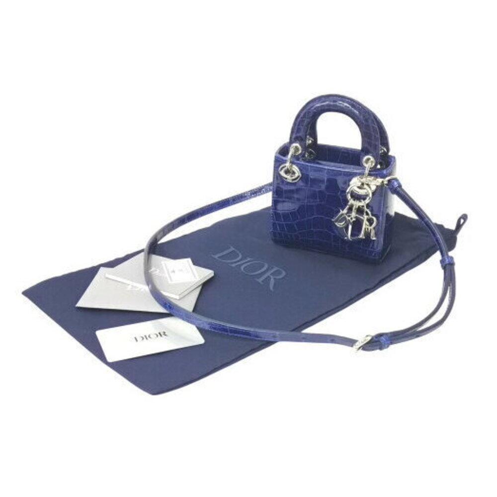 Dior Navy Shoulder Crocodile Blue Christian Bag Lady Leather - Picture 2 of 8